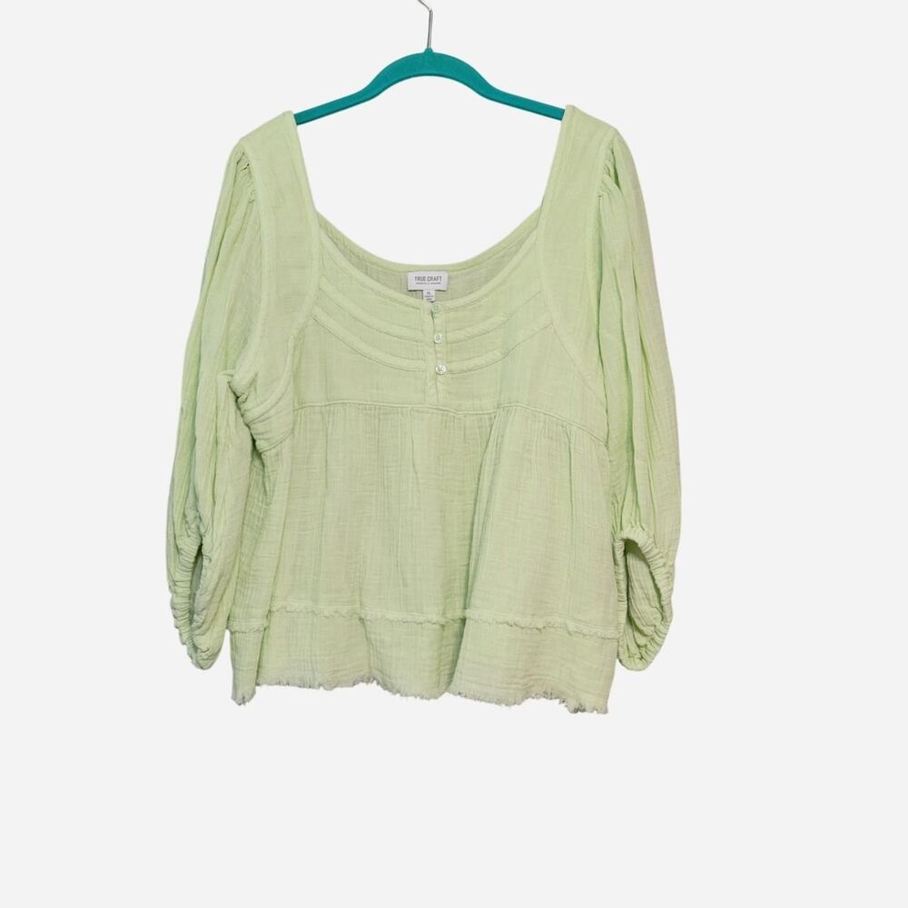 Pistachio Green Cotton Peasant Milkmaid Blouse Boho Coquette Dainty Cottagecore